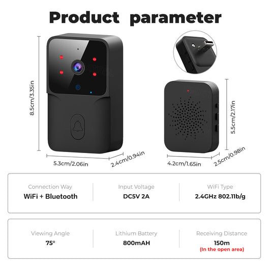 Wireless Video Doorbell For Home Use, WiFi Doorbell Camera With Two-way Voice Intercom Function