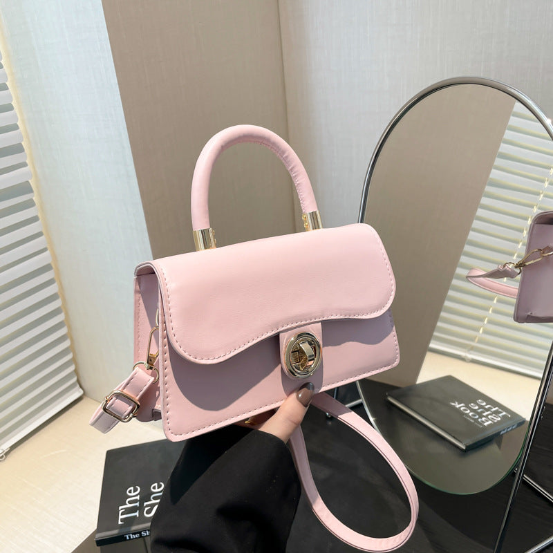 Spring Womens Commuter Light-Luxury Solid-Colored Crossbody Bag With Lock Closure