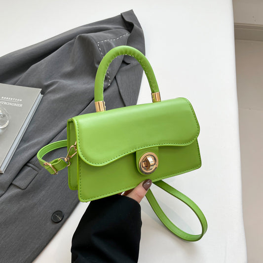 Spring Womens Commuter Light-Luxury Solid-Colored Crossbody Bag With Lock Closure